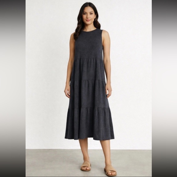 COMUNE Dresses & Skirts - Commune Flore Midnight Gray Women’s 100% Linen Tiered Knee Length  Dress Size S